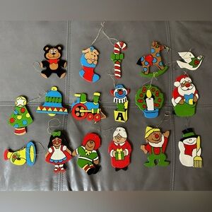 Vintage wood painted Christmas ornaments 17 individual ornaments